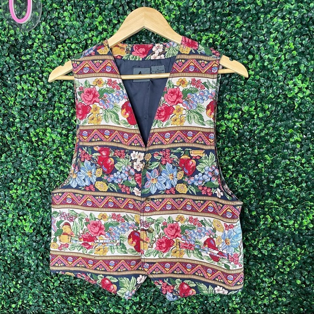 Vintage Liz Wear Fruity & Floral Vest Sz M